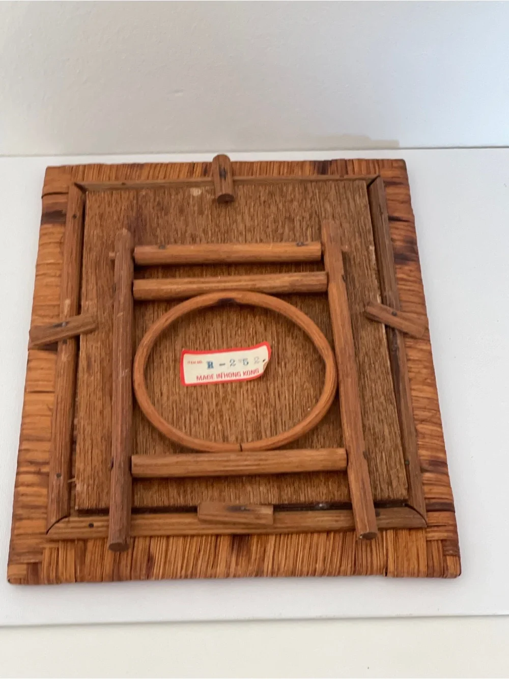 Vintage Boho Rattan and Wood Easel Picture Frame Hong Kong 5” x 7” Picture